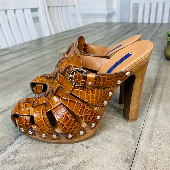 New Ralph Lauren Purple Label Woven Leather Clog Heels Women’s Size 9.5 - Picture 4 of 8